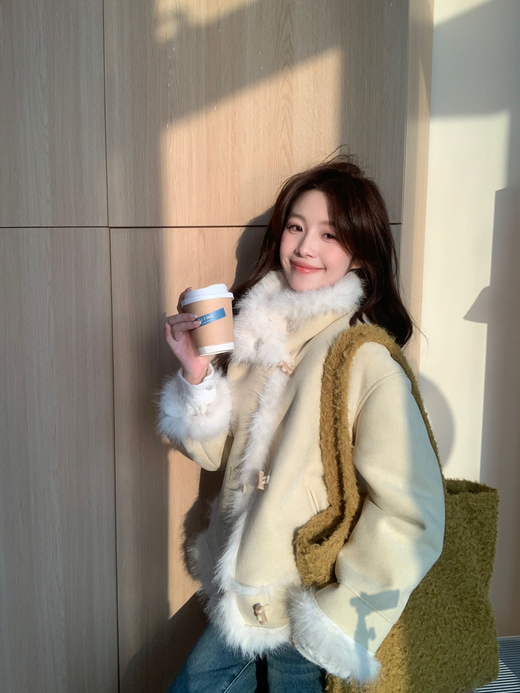 Even一雯【银杏时分】韩系高智感秋冬立领厚实保暖舒适亲肤毛毛外套