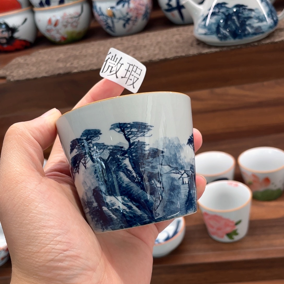 釉下手绘茶具微瑕