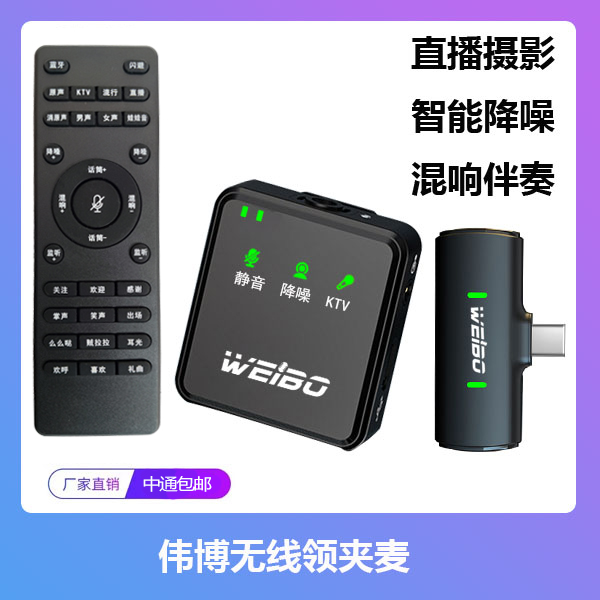 伟博无线领夹麦直播唱歌拍视频智能降噪混响伴奏麦克风领夹式话筒