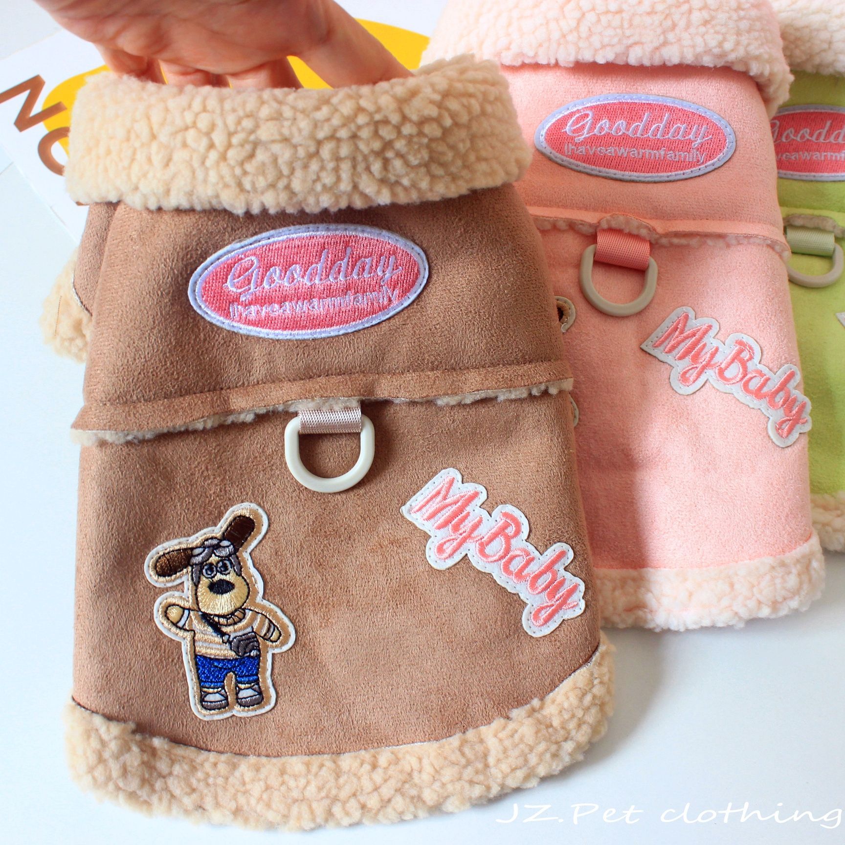 狗狗两脚衣秋冬款加厚保暖防寒宠物猫咪比熊泰迪卡通羊羔麂皮外套