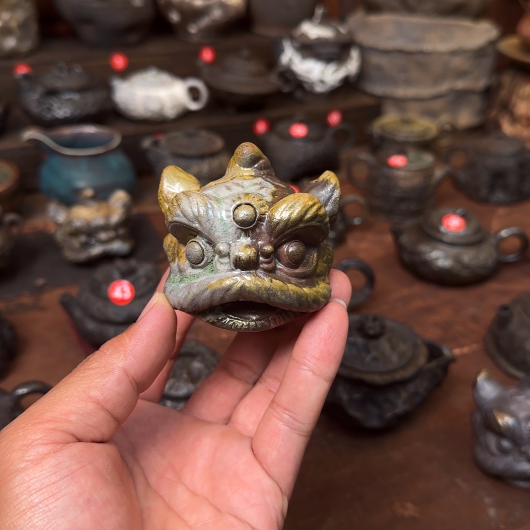 壶狮子头盖置摆件茶宠