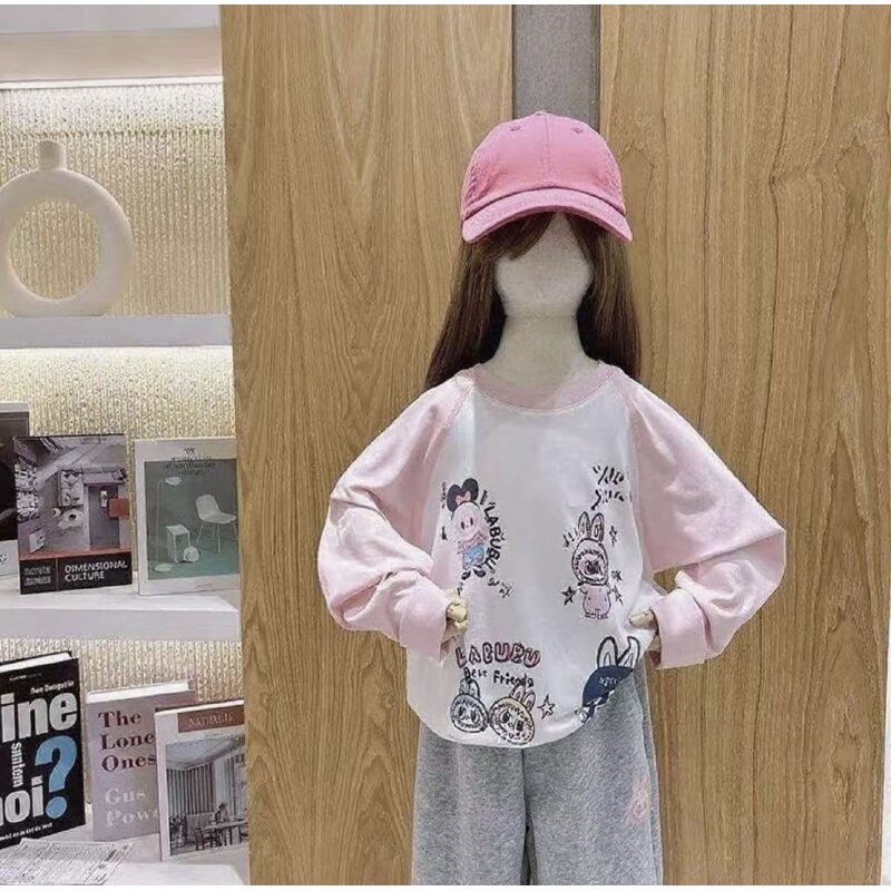 【清货】2025秋卡通玩偶插肩袖女童打底衫 D753 753 W B
