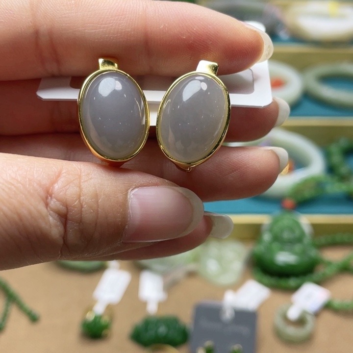 和田玉耳扣银S925镶嵌