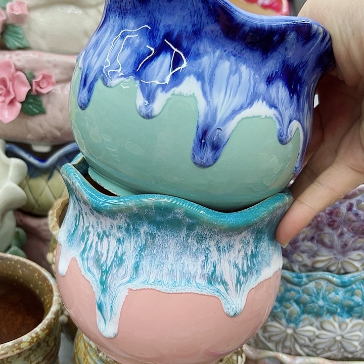 多肉绿植陶瓷花盆9.9包邮，有孔