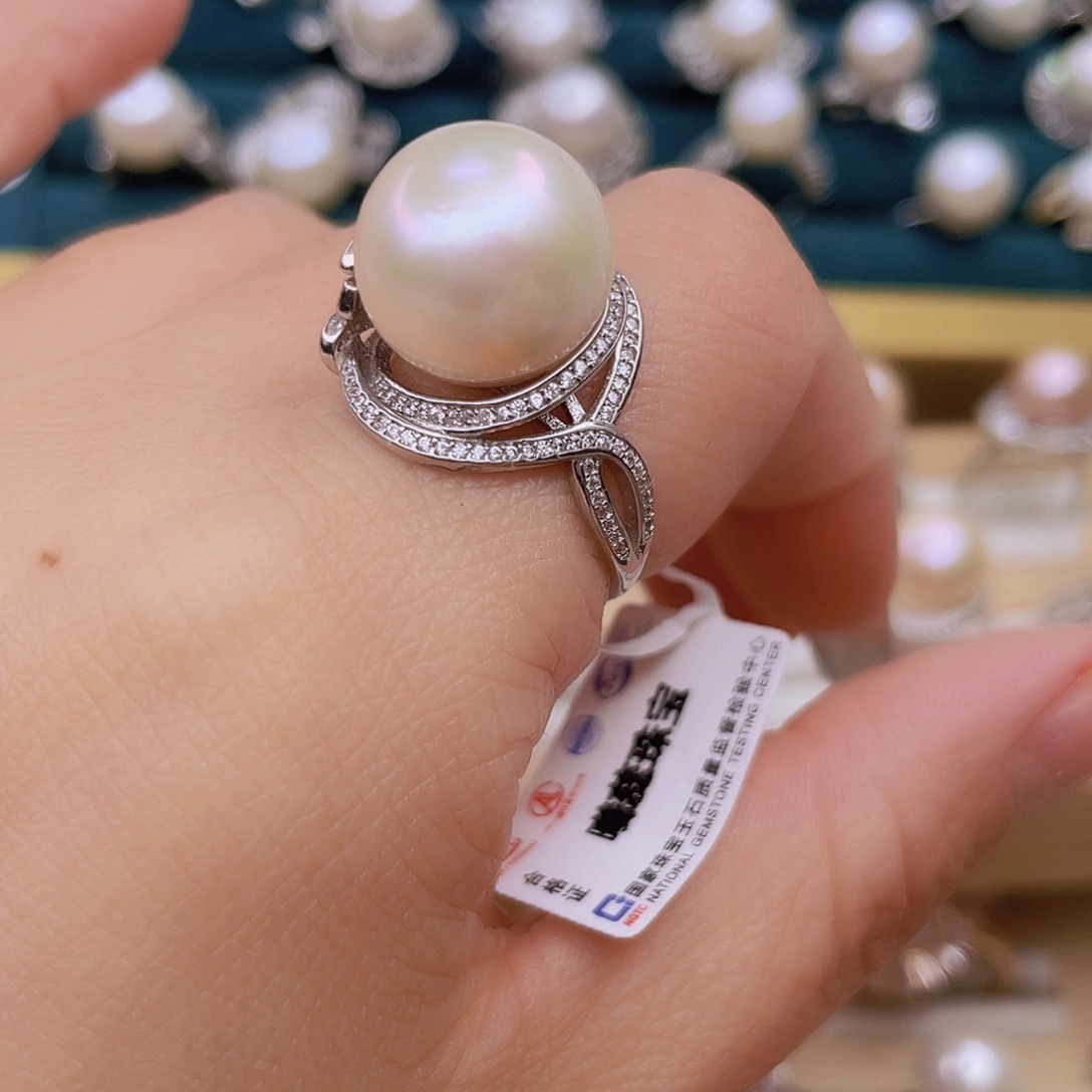 女***好淡水珍珠戒指银S925镶嵌