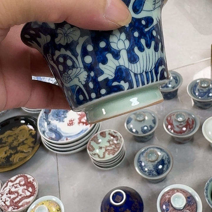 瓷片青柚一路连科二才马蹄盖碗