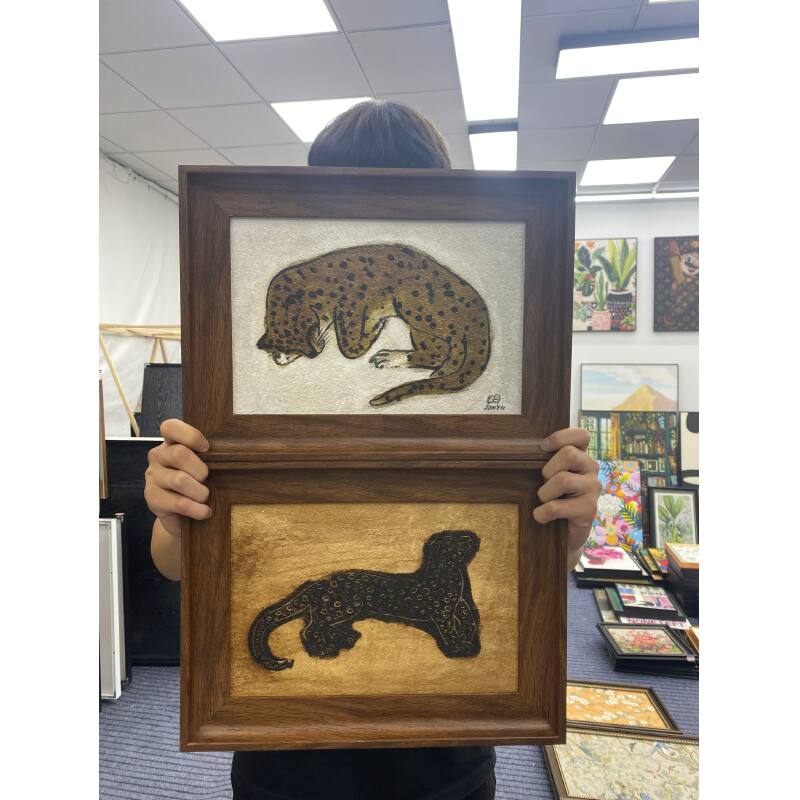 新中式复古金钱豹装饰画法式风格入户玄关柜挂画FR12