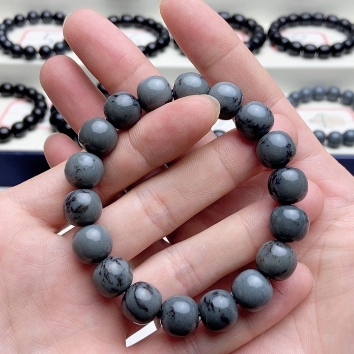 未镶嵌手链和田玉卡12莫兰迪灰草花手串