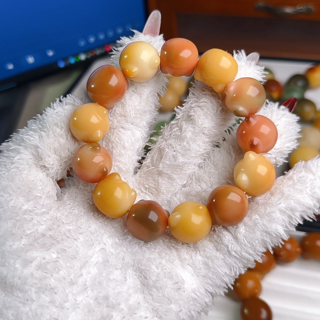 菩提根/象牙果手串卡18.7猫猫头微微瑕