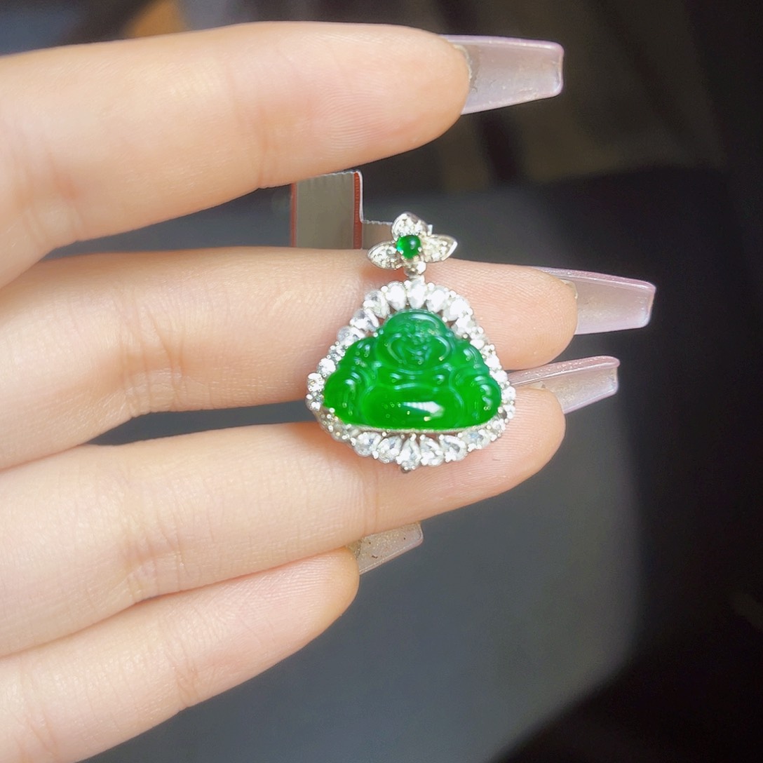 翡翠颈饰银S925镶嵌佛公