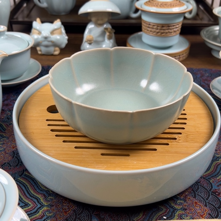 瓷摆件仿古釉釉水深口钵微瑕
