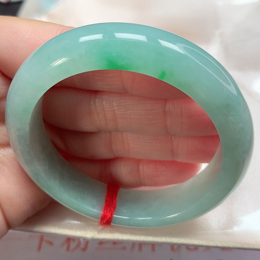 【闪购商品】翡翠手镯未镶嵌冰种飘阳绿洒金手镯5051圈1号