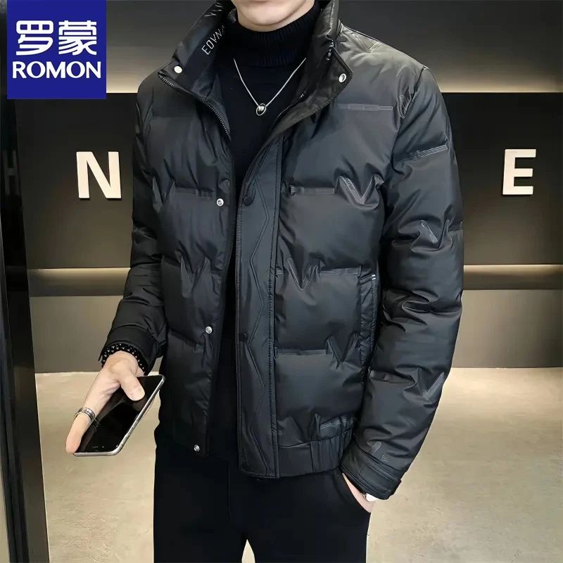 罗蒙冬季新款男士休闲羽绒服修身时尚轻薄立领免洗百搭夹克外套潮