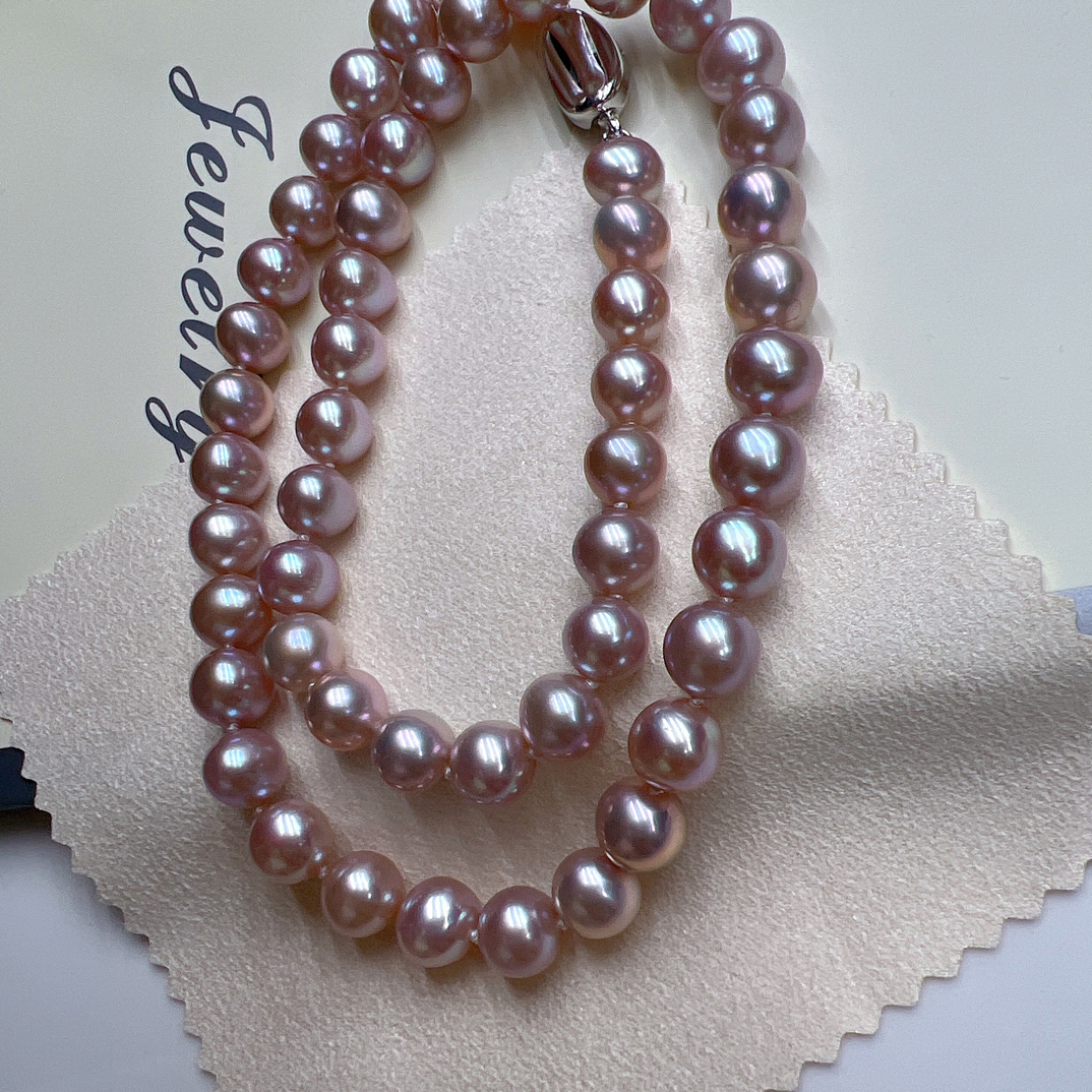 8毫米天然淡水无核珍珠紫项链近圆完美无暇油亮油亮的