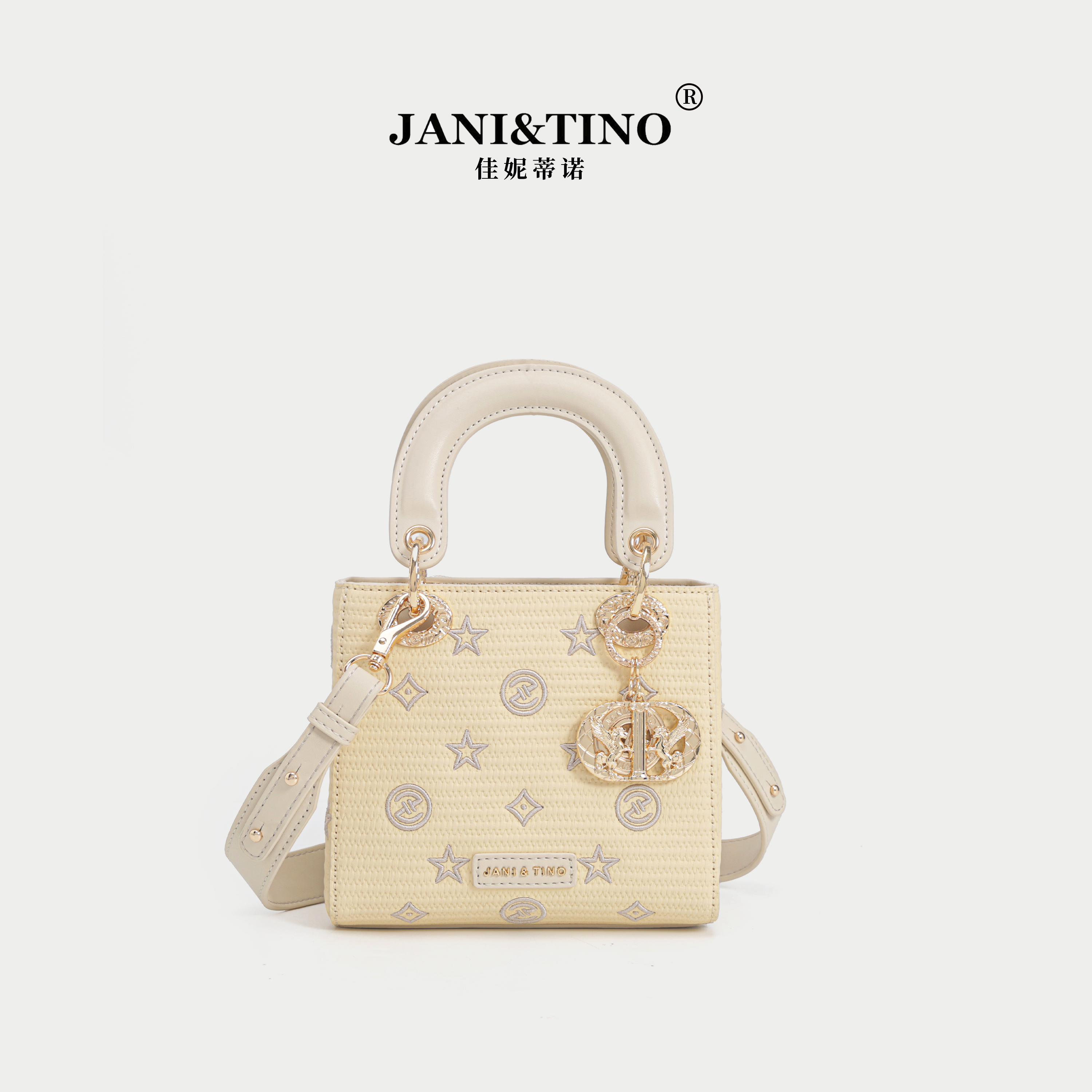 JANITINO/佳妮蒂诺姗姗家当季新款女士质感手提包2834草编刺绣