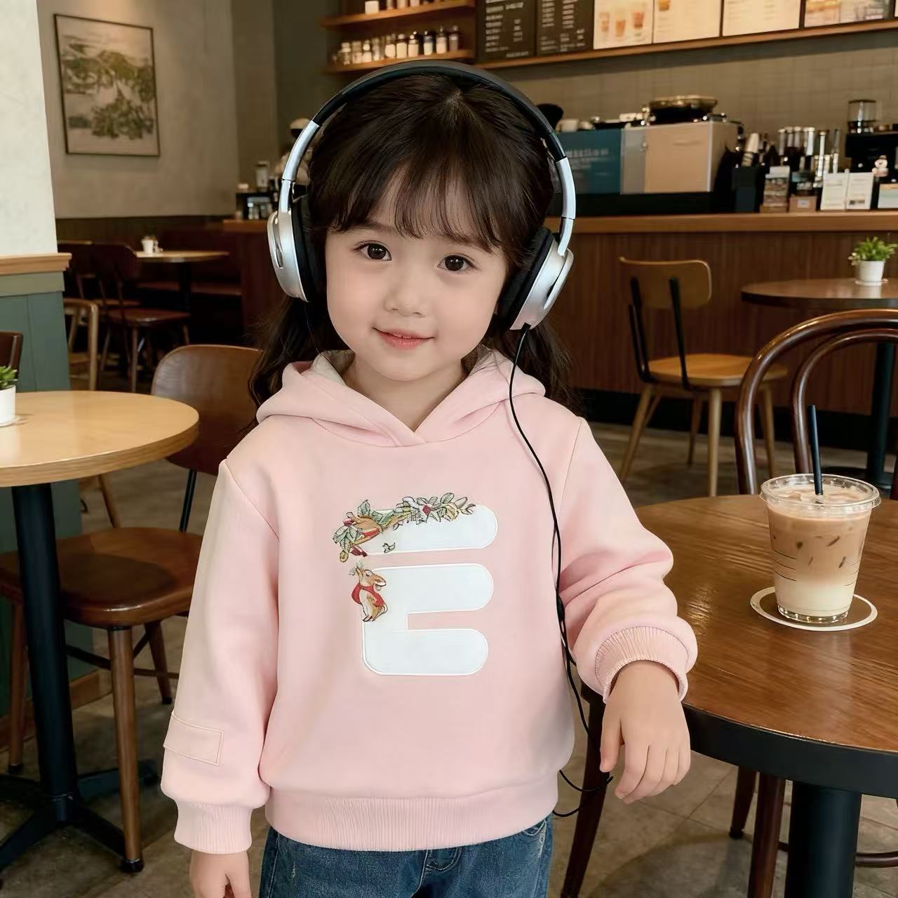 可爱K022新款女童连帽加厚卫衣女童卫衣秋冬季宝宝长袖套头上衣