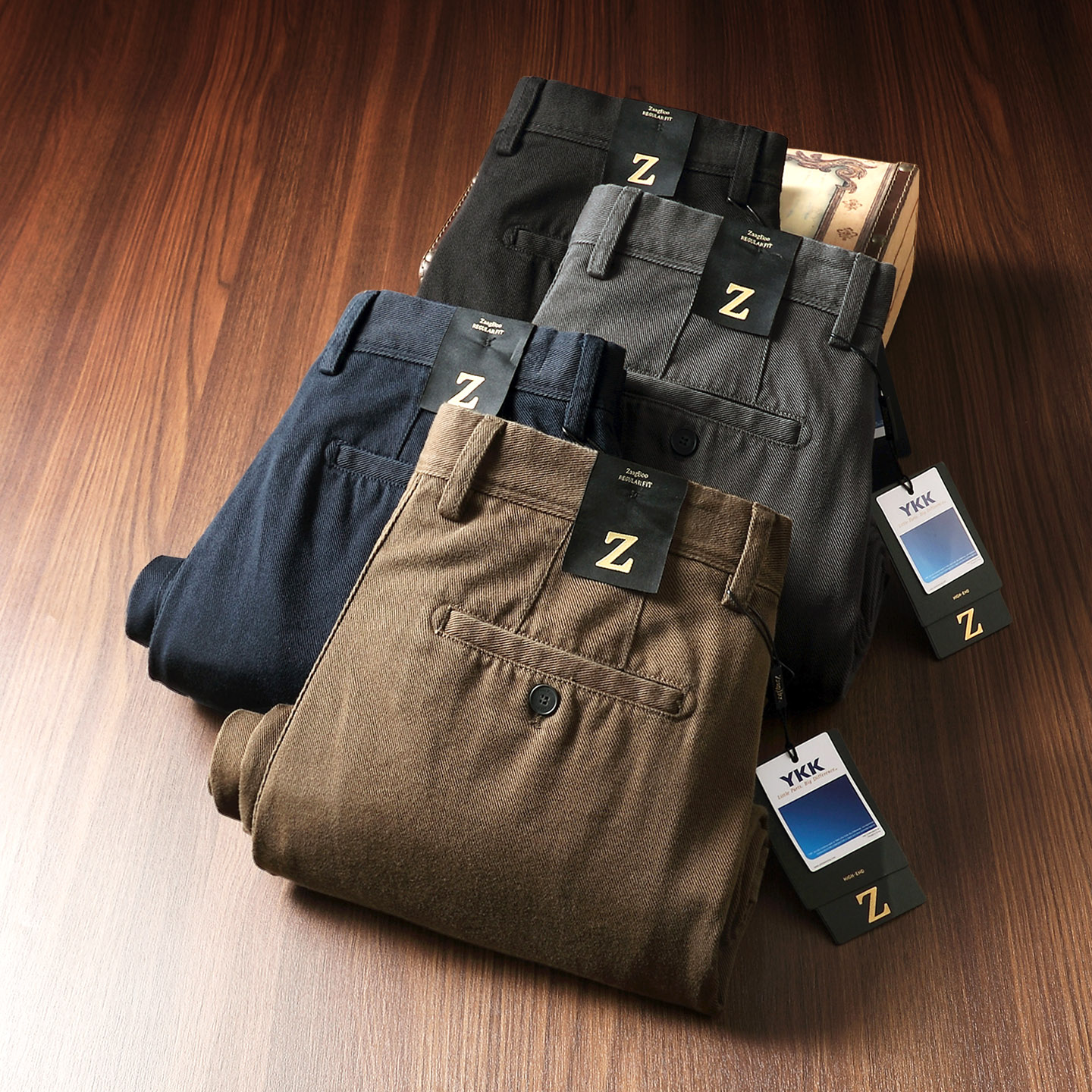 100%棉高端男士秋冬厚款斜纹纯棉挺括免烫中高腰直筒宽松休闲长裤