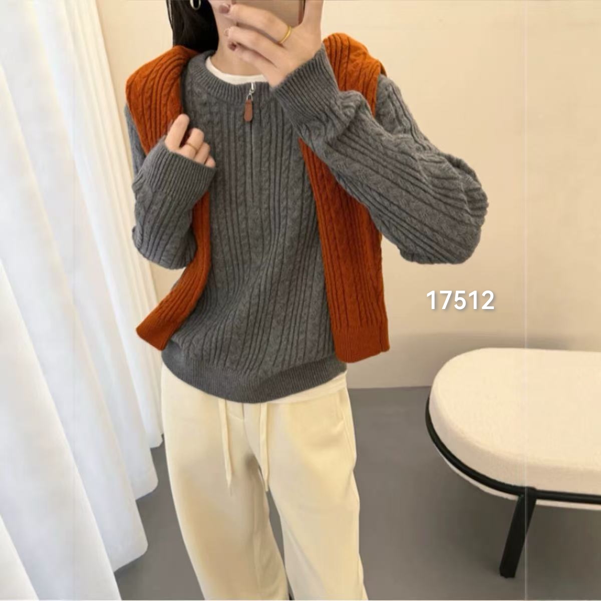 17512 WANGDAN（部无水洗唛介意慎拍)半拉链亨利领绞花针织衫