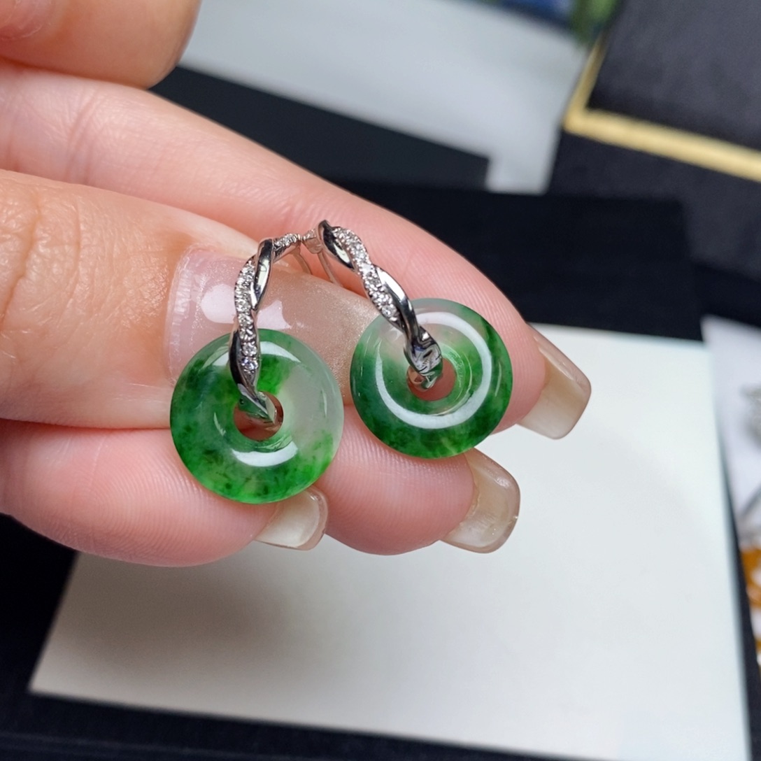 翡翠耳饰18K金镶嵌甜甜圈