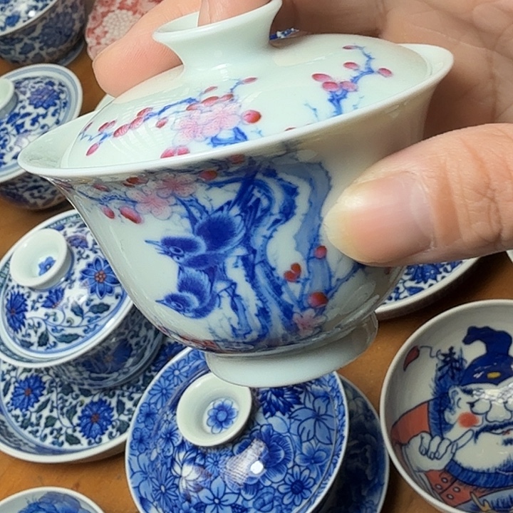 手绘微瑕福利款二才盖碗