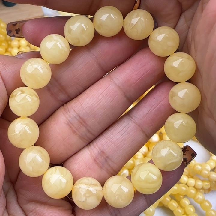 蜜蜡手链未镶嵌白花圆珠手串