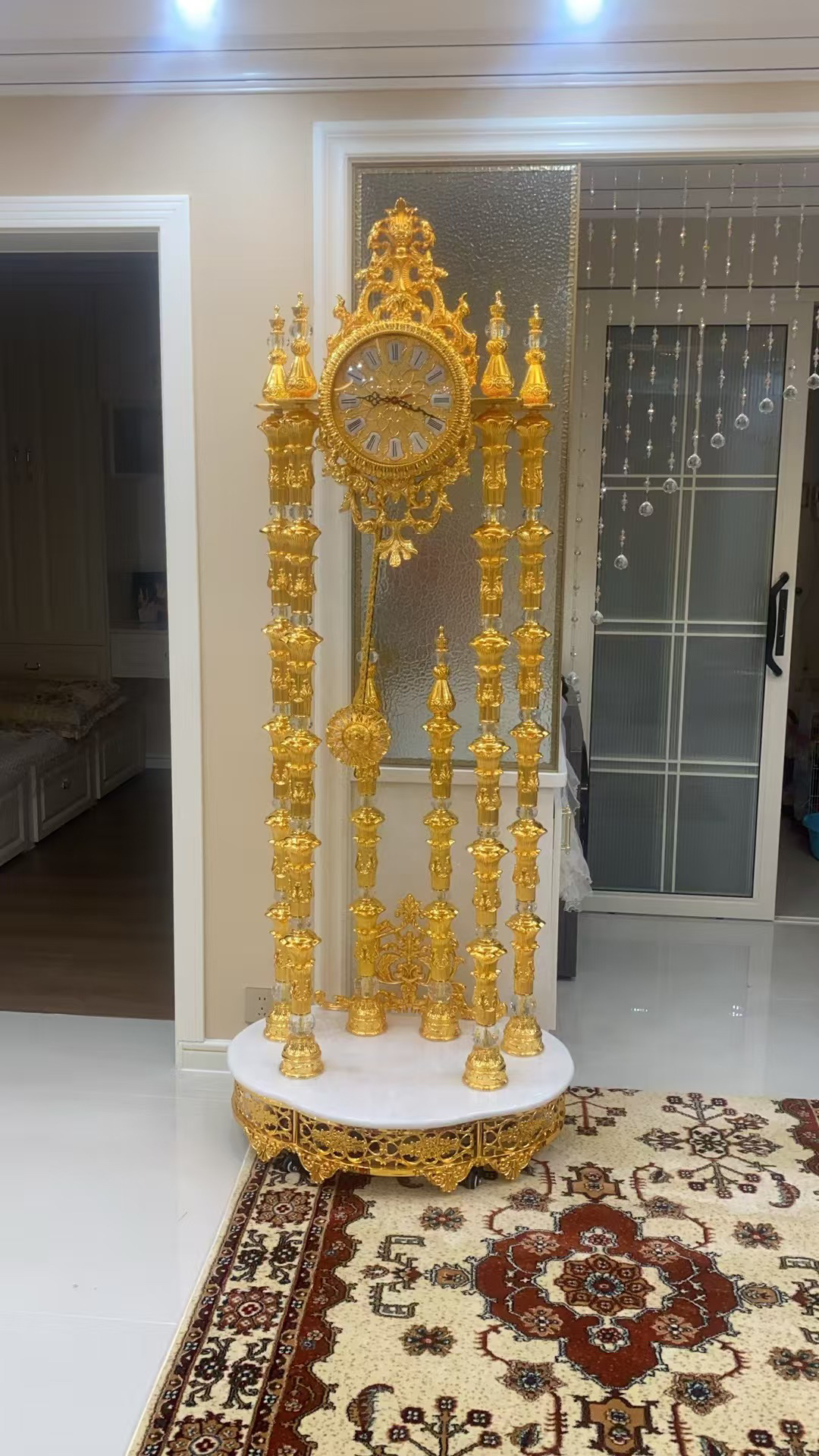 欧式全铜金色中式时尚中古复古水晶落地钟客厅高档大摆钟豪华装饰