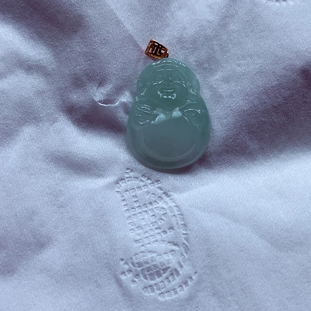 翡翠吊坠(赠链)18K金镶嵌财神爷