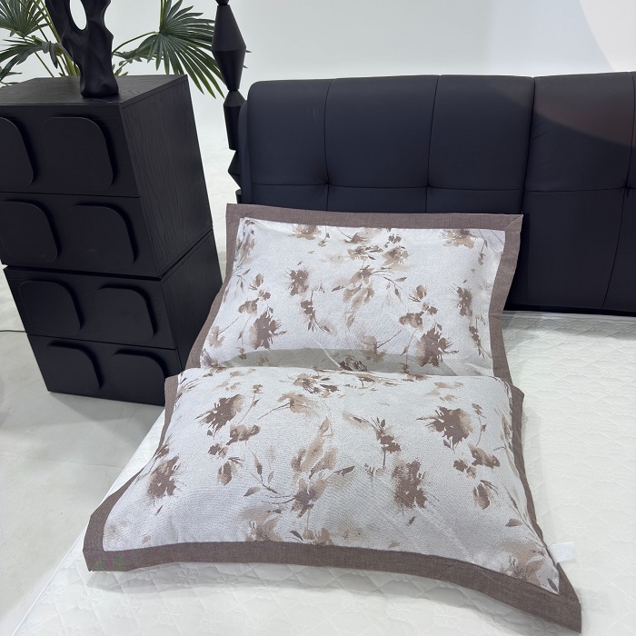 【枕巾-墨羽花境-咖】 52*78cm 单人枕用一对 细纱成人枕巾一对装