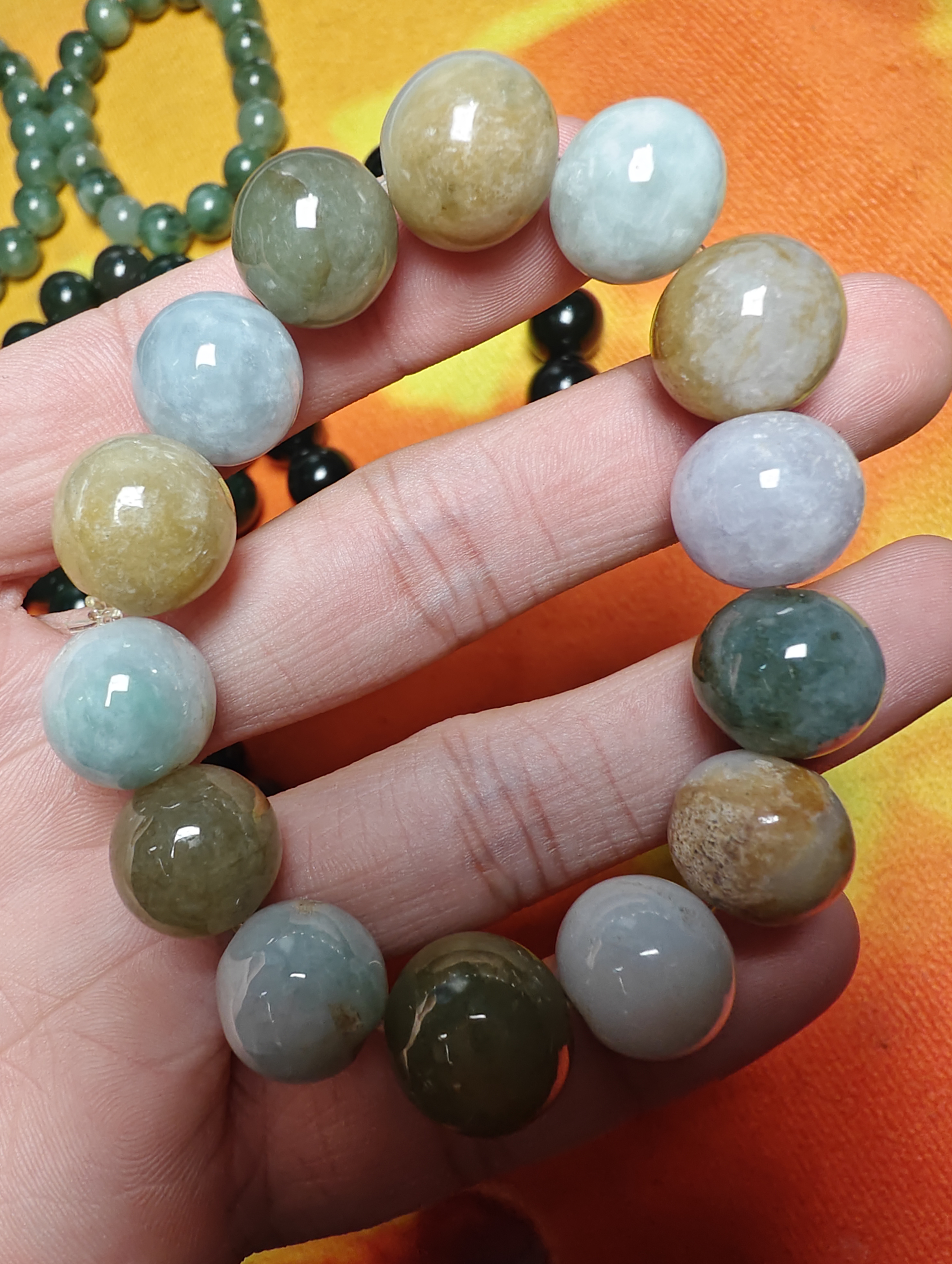 多宝圆珠彩色手串翡翠a货纯天然卡14多样性发货