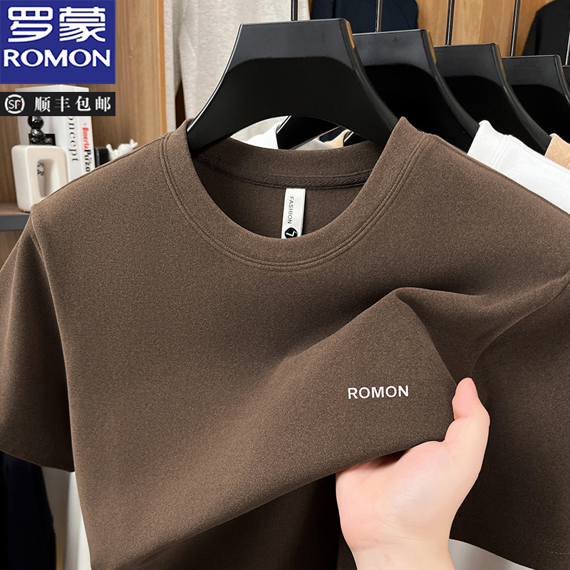 罗蒙双面德绒短袖T恤男士冬季磨毛保暖半袖圆领打底衫内搭打底衫