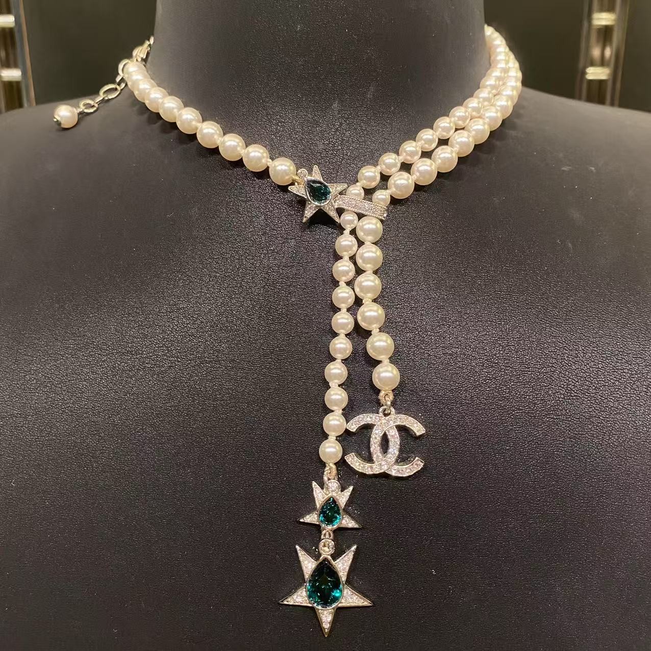 95新 Chanel/香奈儿 中古珍珠双C星星Y字项链/MJ51211