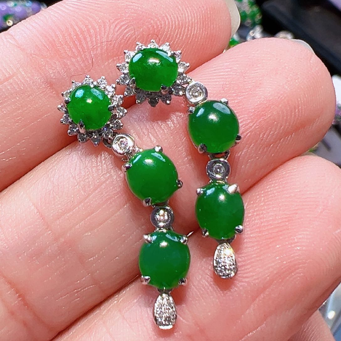 翡翠耳饰18K金镶嵌签收后24小时鉴赏期