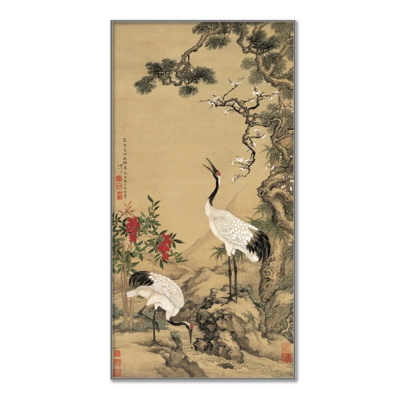 f14-30*60松鹤延年仙鹤图新中式客厅玄关挂画茶室书房铝合金挂画