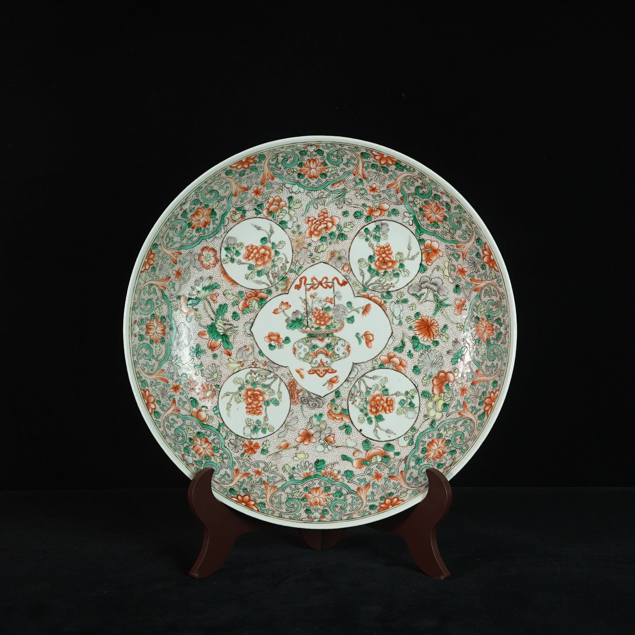 LZYL250325001【十竹斋】清光绪五彩开窗提篮花大赏盘