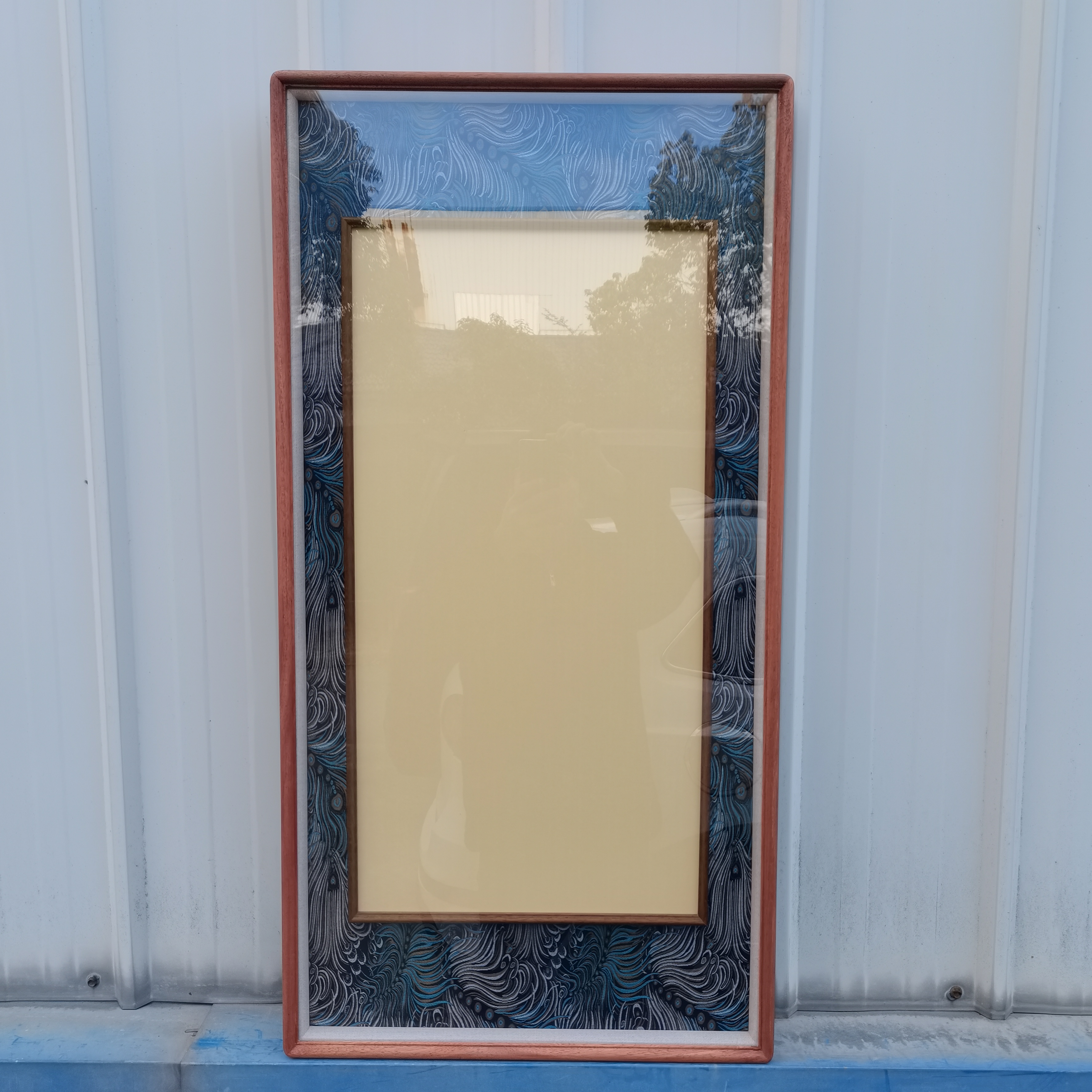 孔雀蓝凤尾纹—65x33乌檀木4公分框中框 【画芯24x46】