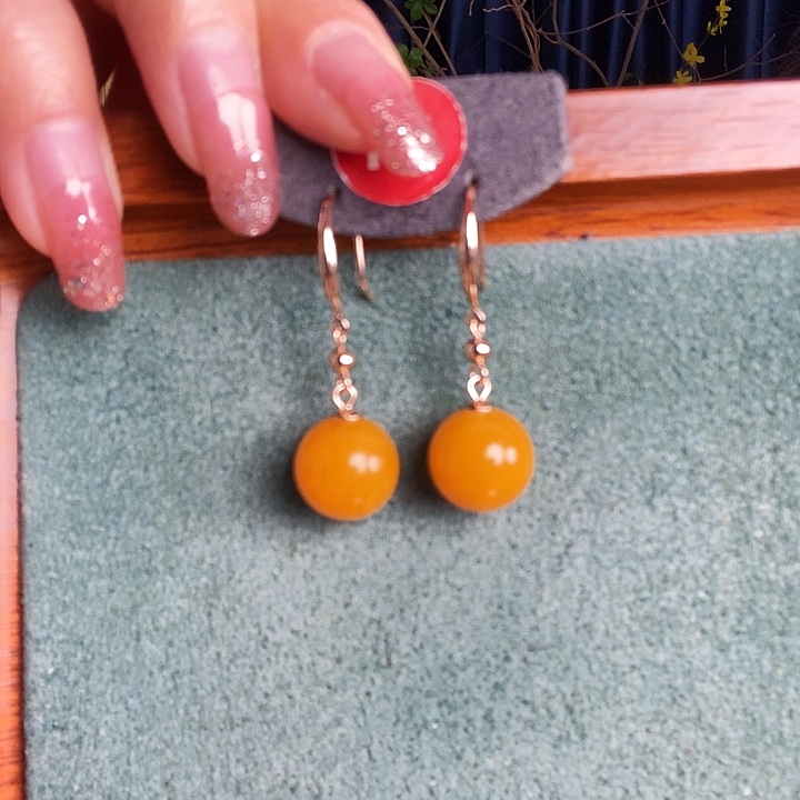 蜜蜡银S925镶嵌耳饰耳坠