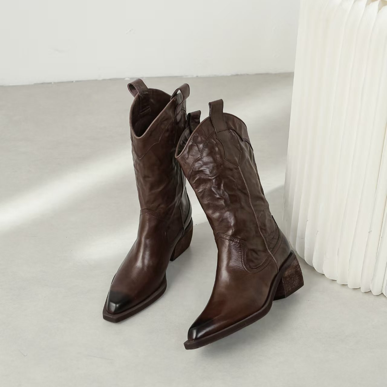 JJ私服 黑咖两色 时装靴秋冬款平底女靴棕色粗跟女靴长筒长靴女鞋