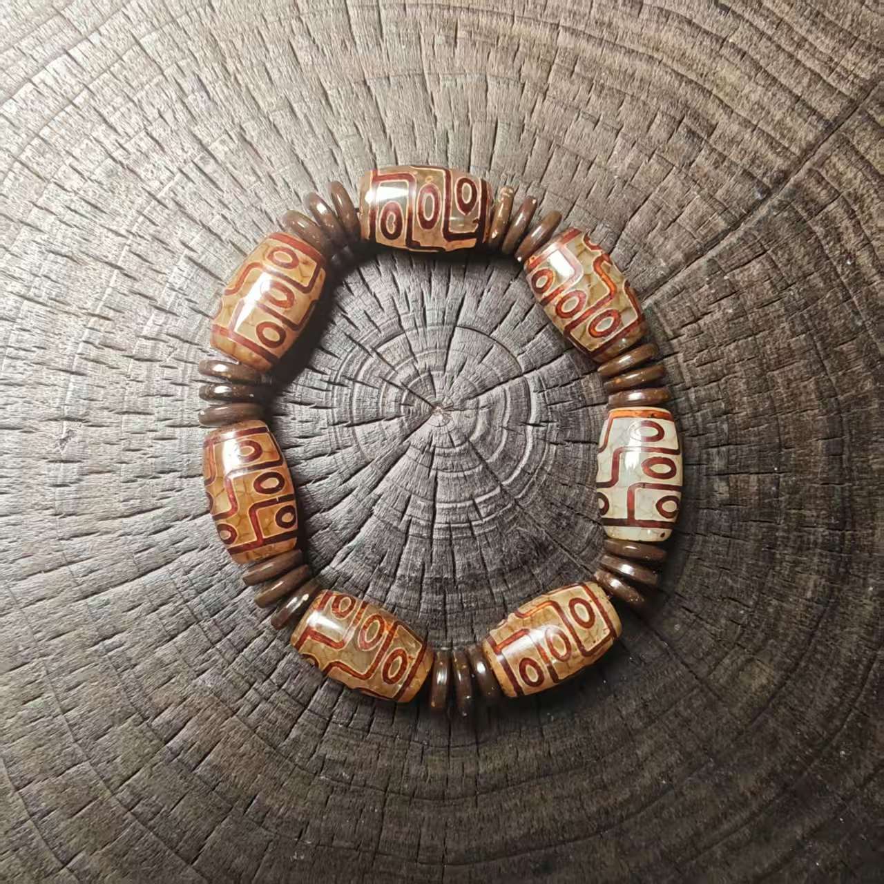 非金属珐琅手链 <米多缘>金胆原化皮九眼手串（颜色微差，纹路随机）