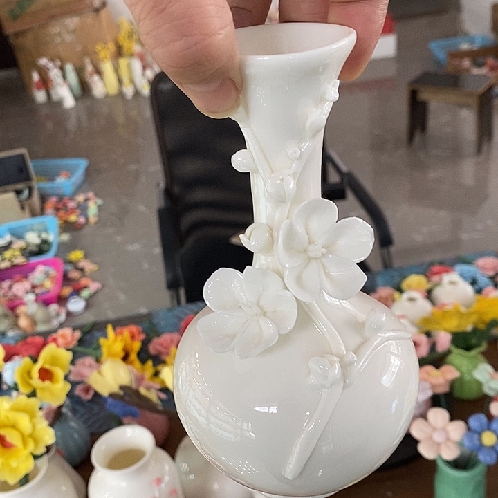 瓷片纯手工陶瓷花摆件瑕疵