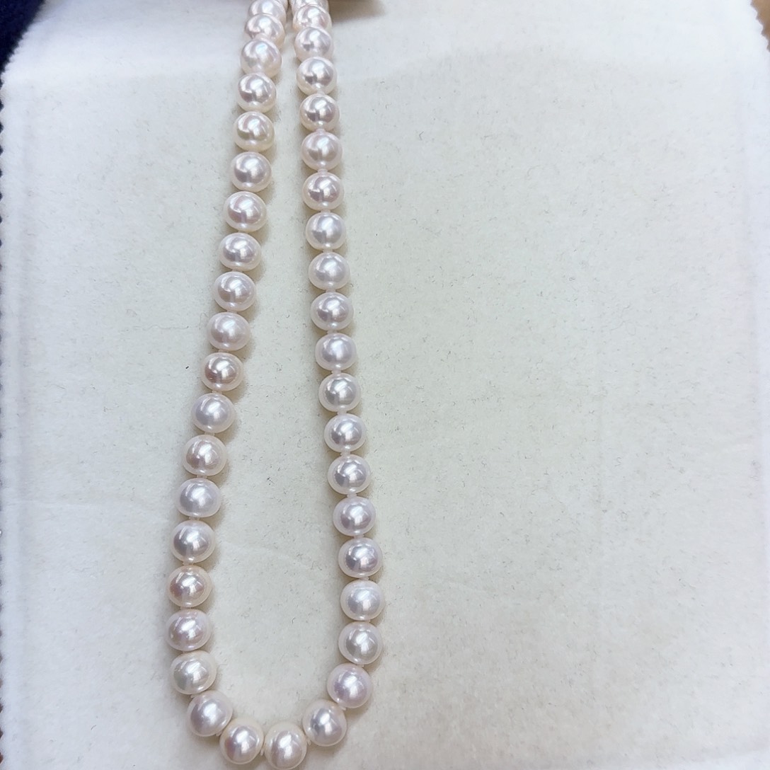 淡水珍珠颈饰银S925镶嵌9-10无核极光镜面炫彩粉