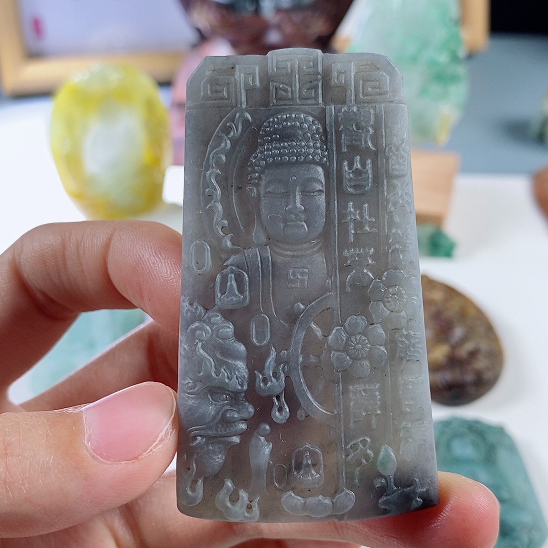 定制翡翠未镶嵌天然a货翡翠冰乌鸡佛魔一念