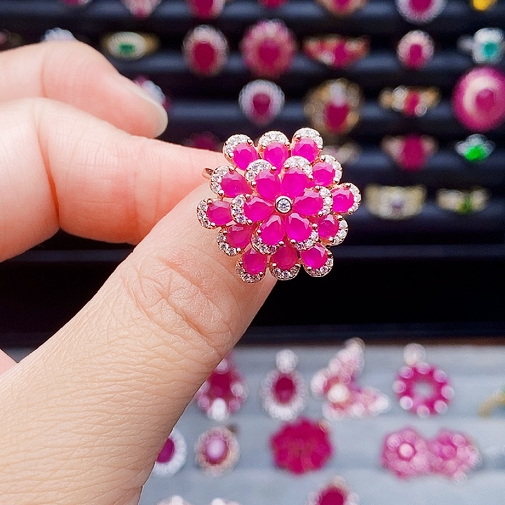 红宝石戒指银S925镶嵌