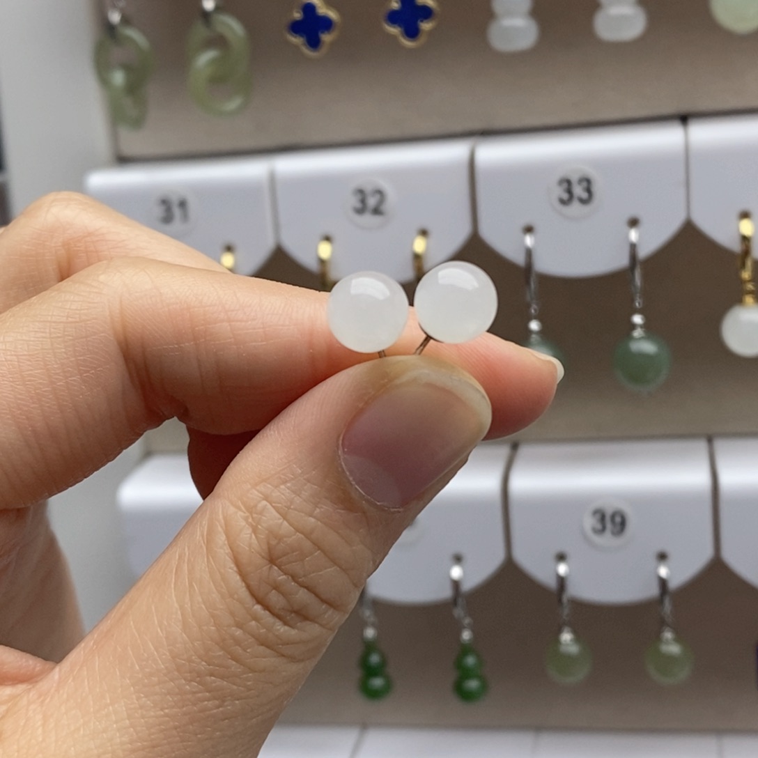 银S925镶嵌和田玉耳饰