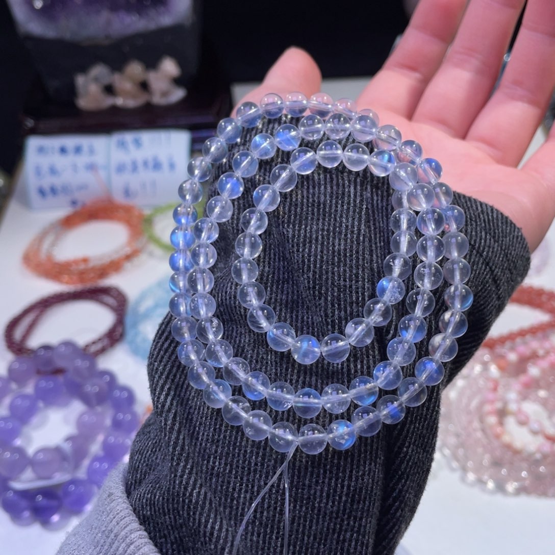 未镶嵌手链水晶祈*星透体强光蓝月三圈6mm