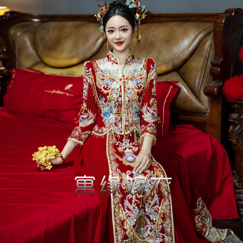 重工秀禾服2025新款出阁礼服中式新娘结婚嫁衣喜庆丝绒迎亲敬酒服