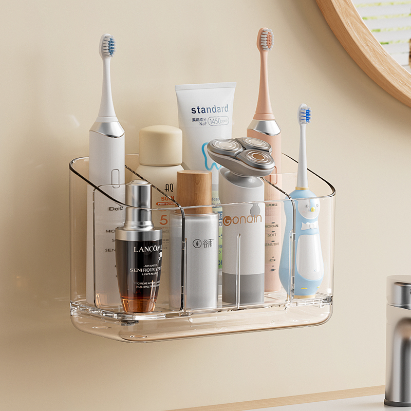 牙刷收纳架壁挂卫生间墙上收纳神器免打孔分格电动牙刷牙膏置物架