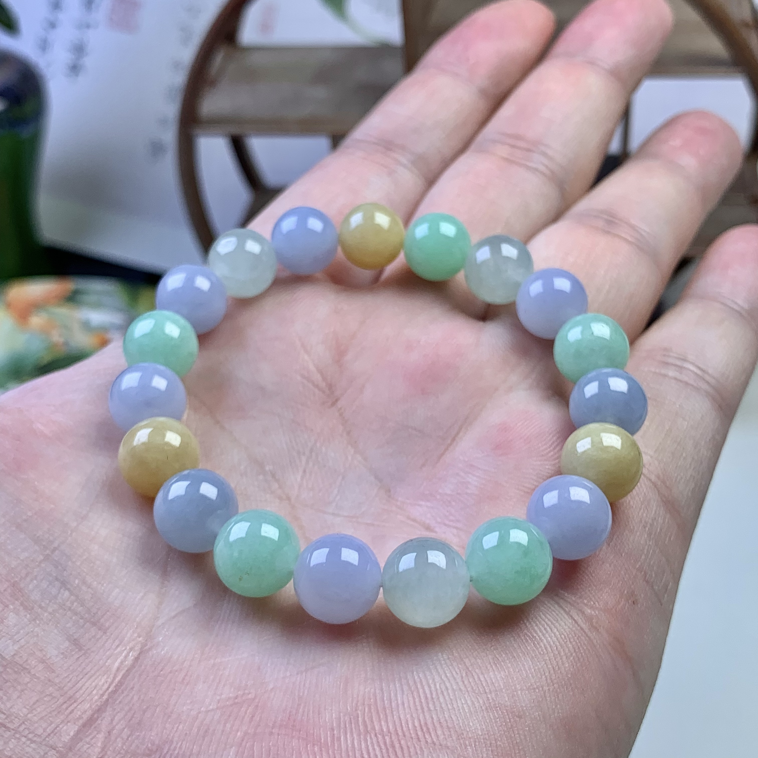 冰润翡翠马卡龙多宝圆珠卡10mm女士款