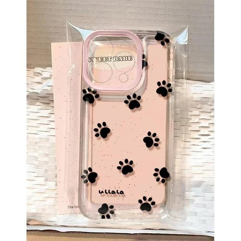 猫咪黑脚印适用苹果16PROMAX手机壳iPhone15防摔14简约13软壳12/7