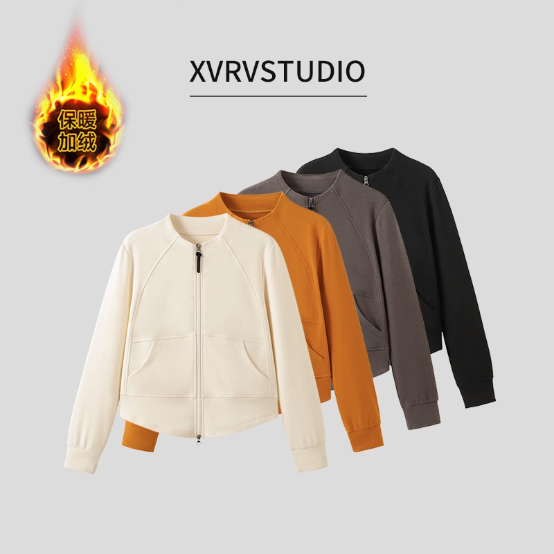 XVRV“膨体绒”2025秋冬新款立领双拉链弧形显瘦时尚百搭运动外套女