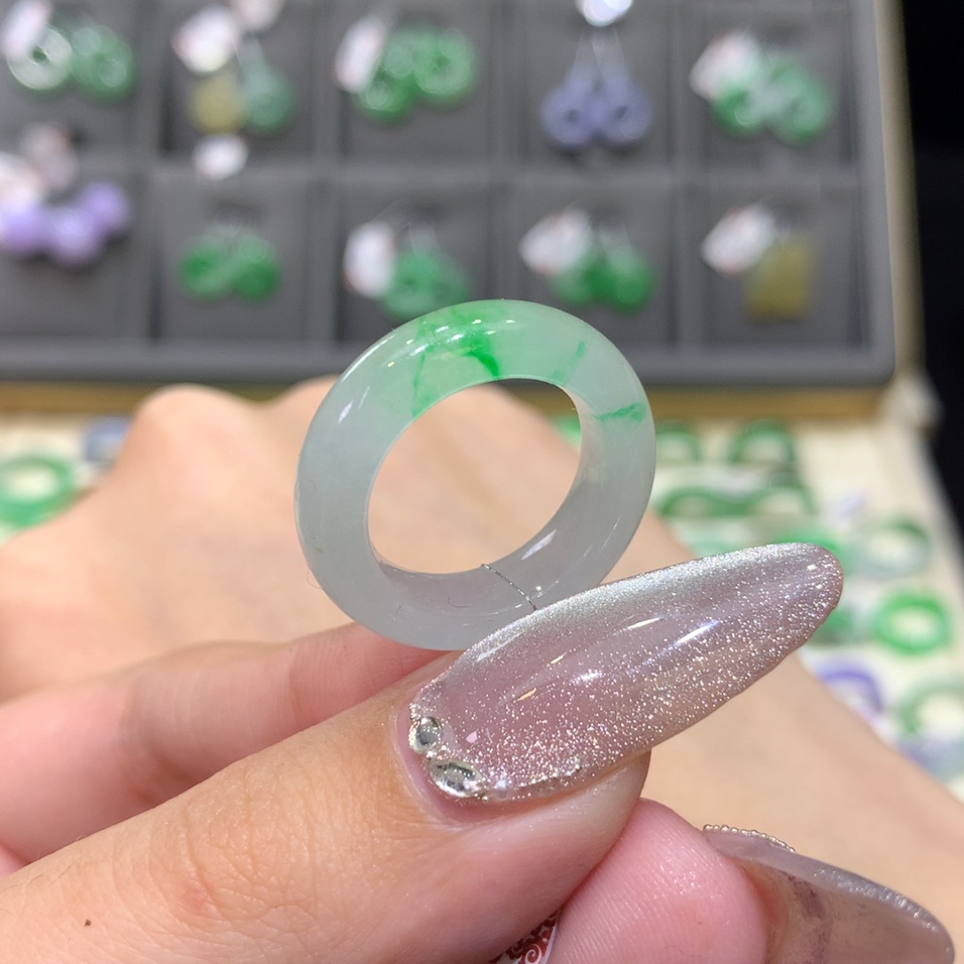 翡翠戒指未镶嵌11-12冰飘花